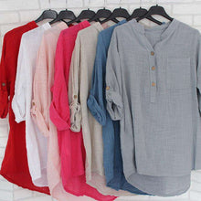 Load image into Gallery viewer, Womens Cotton Linen Stand Collar Shirt Tops
