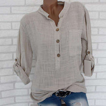 Load image into Gallery viewer, Womens Cotton Linen Stand Collar Shirt Tops