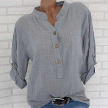 Load image into Gallery viewer, Womens Cotton Linen Stand Collar Shirt Tops