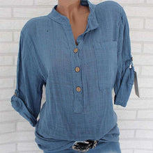 Load image into Gallery viewer, Womens Cotton Linen Stand Collar Shirt Tops