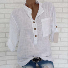 Load image into Gallery viewer, Womens Cotton Linen Stand Collar Shirt Tops
