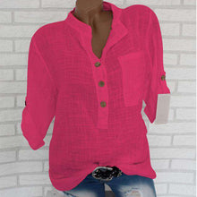 Load image into Gallery viewer, Womens Cotton Linen Stand Collar Shirt Tops