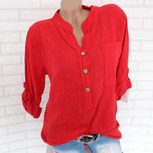 Load image into Gallery viewer, Womens Cotton Linen Stand Collar Shirt Tops